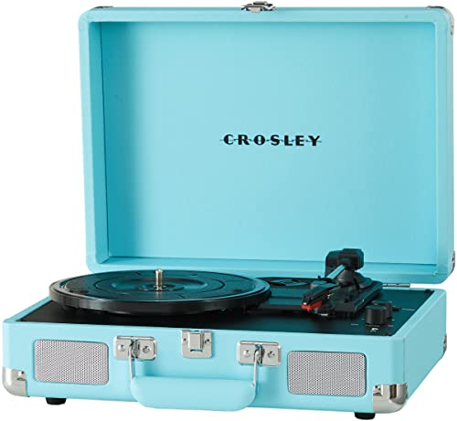 Crosley CR8005DP-TQ1 Cruiser Plus Vintage 3-Speed Bluetooth in/Out Suitcase Vinyl Record Player Turntable, Turquoise
