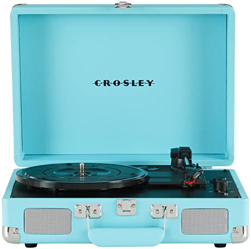 Crosley CR8005DP-TQ1 Cruiser Plus Vintage 3-Speed Bluetooth in/Out Suitcase Vinyl Record Player Turntable, Turquoise